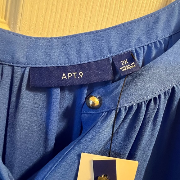 2X Blue Apt. 9 Brand New Top With Tags Flutter Short Sleeve Button Down Blouse - Picture 3 of 10